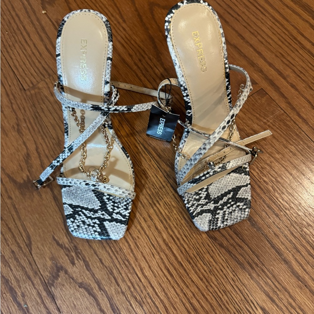 Express Black and White Snakeskin Heels